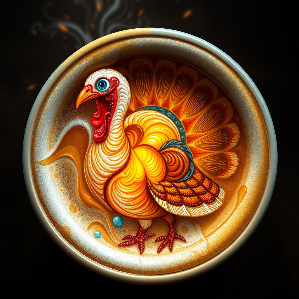 Turkey Latte Art in Coffee Cup, Detailed 8K