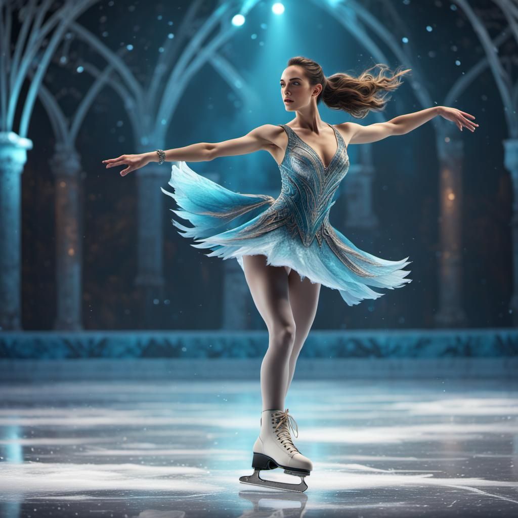 Beautiful Figure Skater on Ice: Detailed Fantasy Art