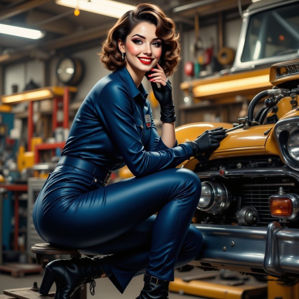Haute Couture Mechanic with 1965 Ford F-100