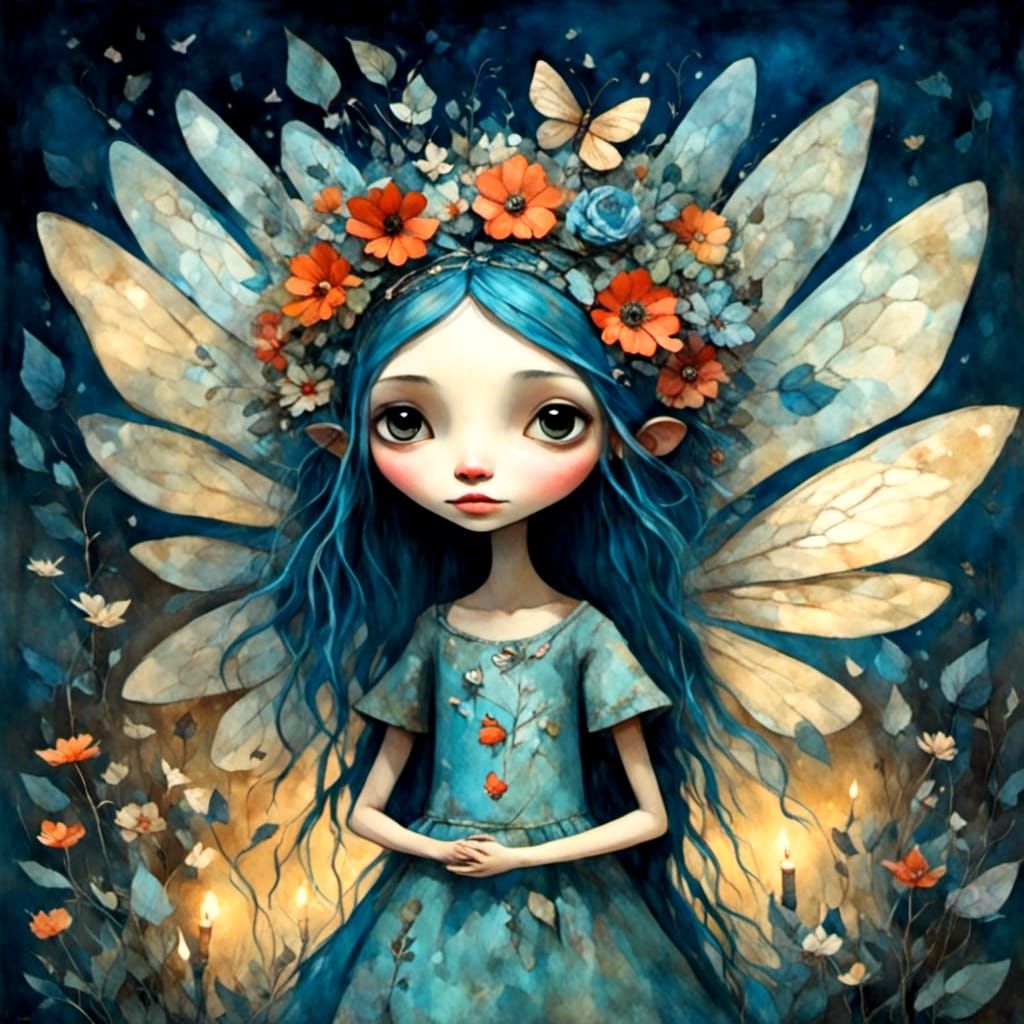 Enchanting Fairy with Blue Hair in Mystical Forest