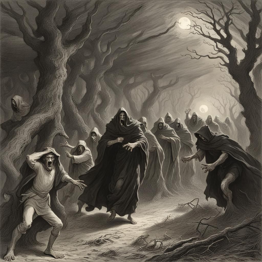 Warlocks and Wizards Chase Scene in Dark Fantasy Style