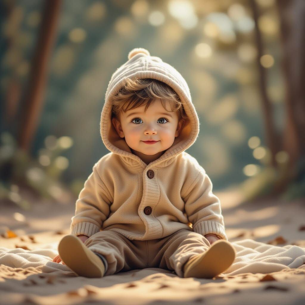 Joyful Baby Crawling in Serene, Vibrant Surrealism