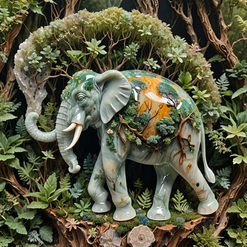 Ocean Jasper Elephant in Ethereal Forest Fantasy