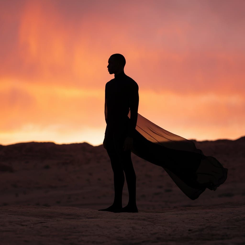 Mysterious Figure in Fiery Sunset