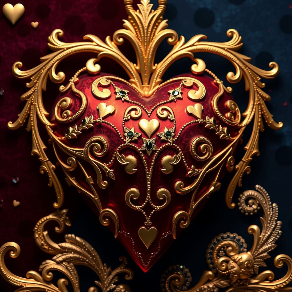 Ornate Golden Heart in Art Nouveau Style