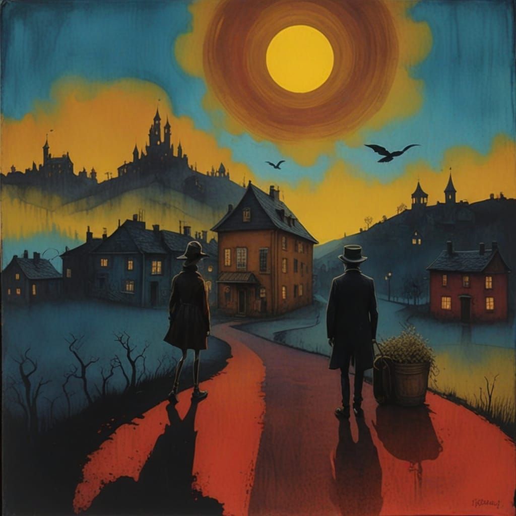 Vibrant Village Scene in Whimsical Urban Landscape