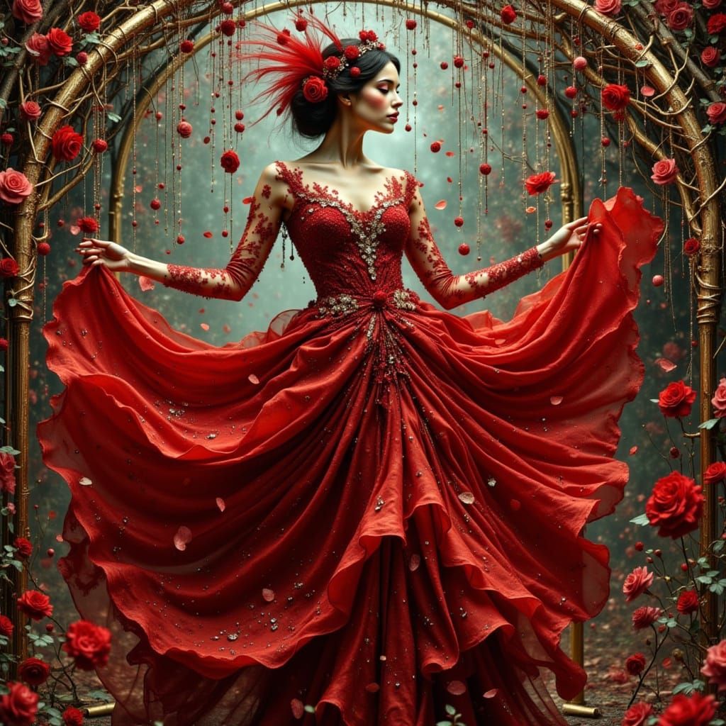 Crimson Queen Dancing Under Thorned Arches