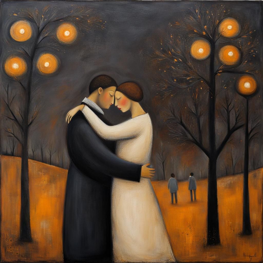 Passionate Couple Embracing: Romantic Street Scene
