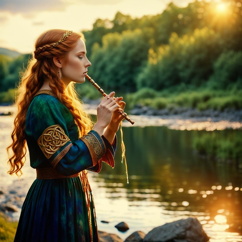 Celtic Woman Plays Tin Whistle: Oil Painting