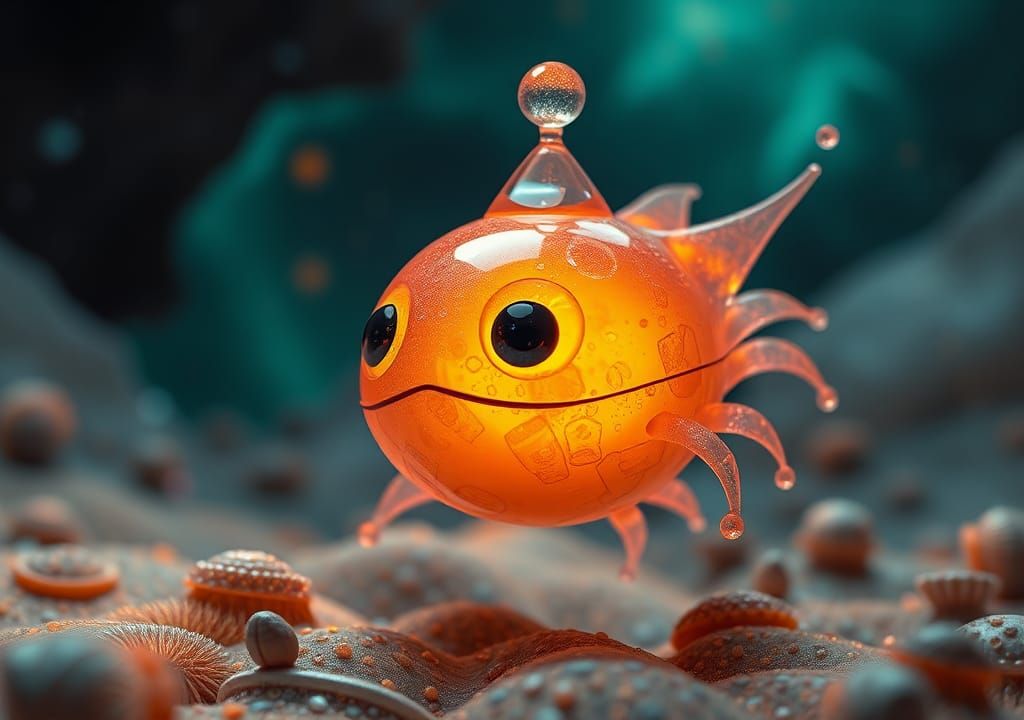 Anthropomorphic Plushie Protozoa Swimming in Magmatic Ocean