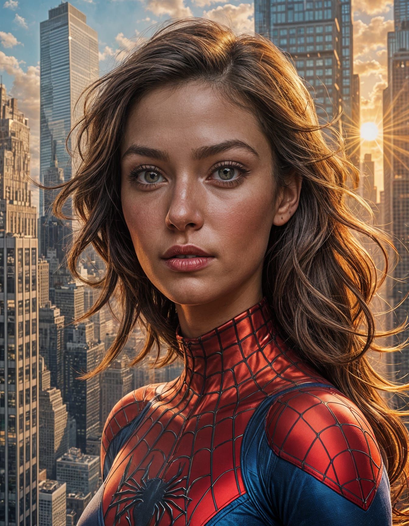 Spidergirl Soars Over New York Skyscrapers