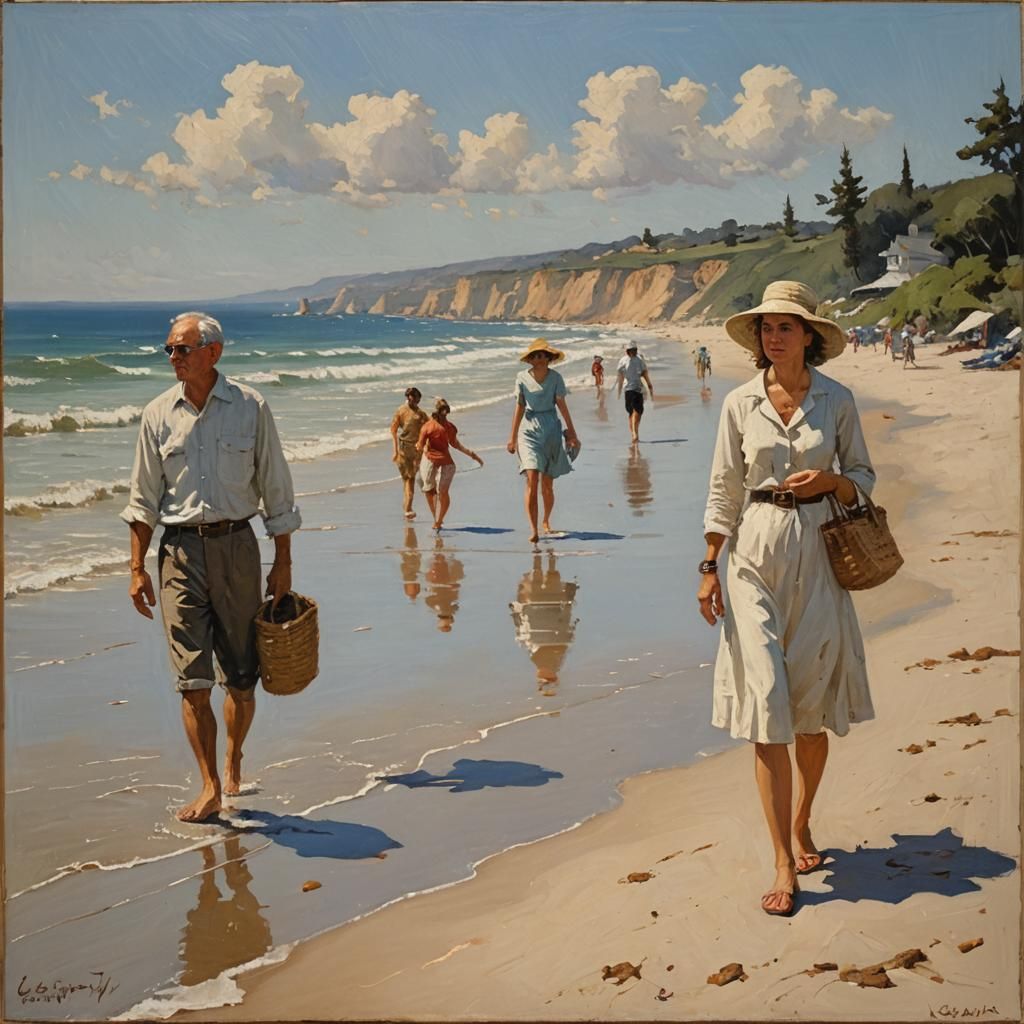 Idyllic Beach Scene in Oil Painting Style