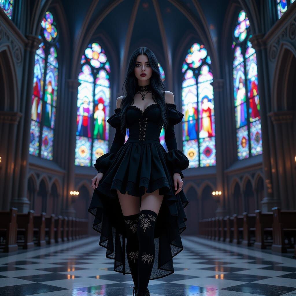 Gothic Model in Cathedral with Spider Socks
