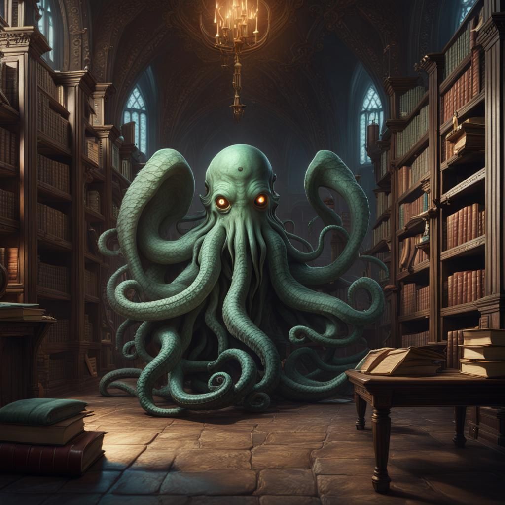 Cthulhu Opens a Library: Detailed Fantasy Art