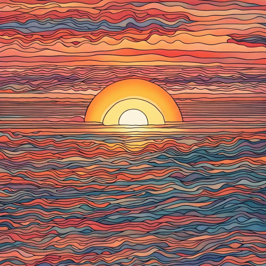 Neurographic Art Sunset Ocean