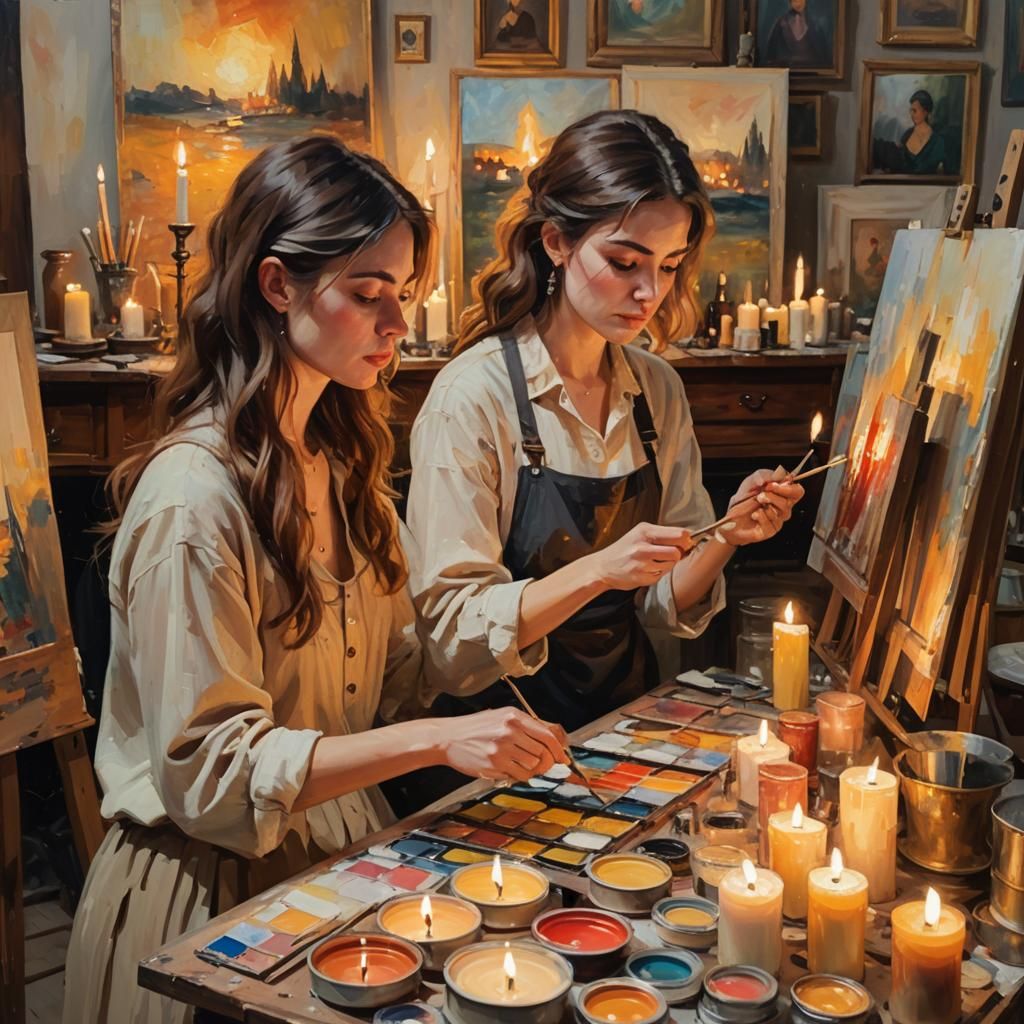 Girl in Paint Studio, Impressionist Oil Painting