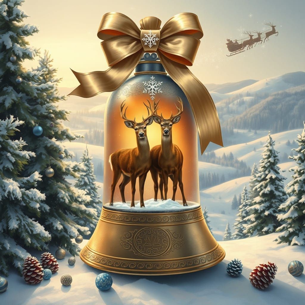 Winter Wonderland Christmas Bell Scene in Oil Painting Style