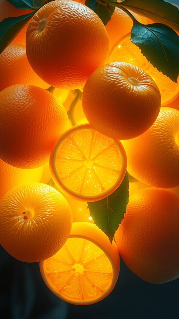 Magical Glowing Citrus Fruits in High Fantasy Style