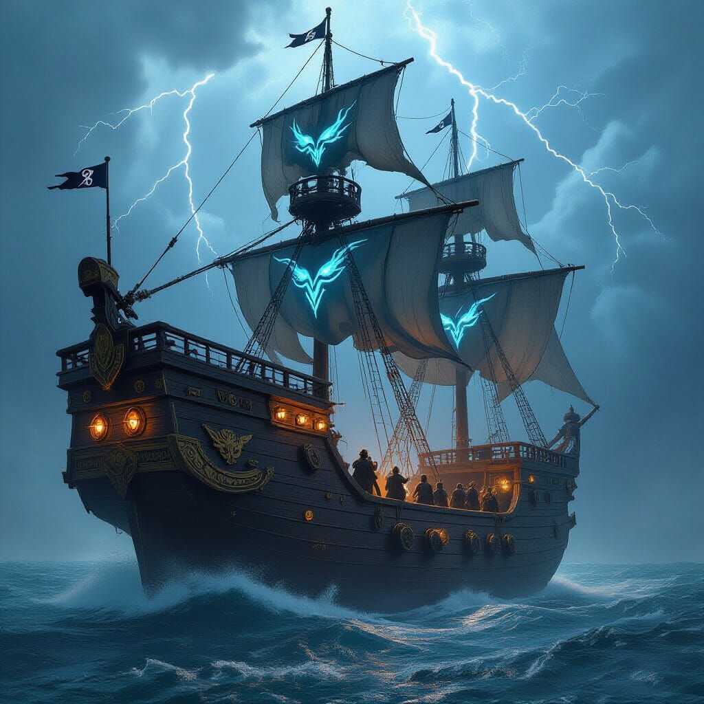 Colossal Sky Pirate Ship Navigates Epic Thunderstorm