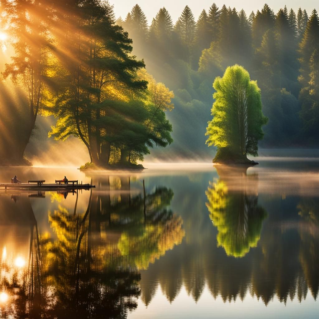 Still Lake at Dawn: Ansel Adams Style Photography