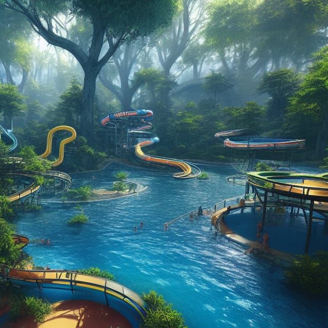 Beautiful water park in forest