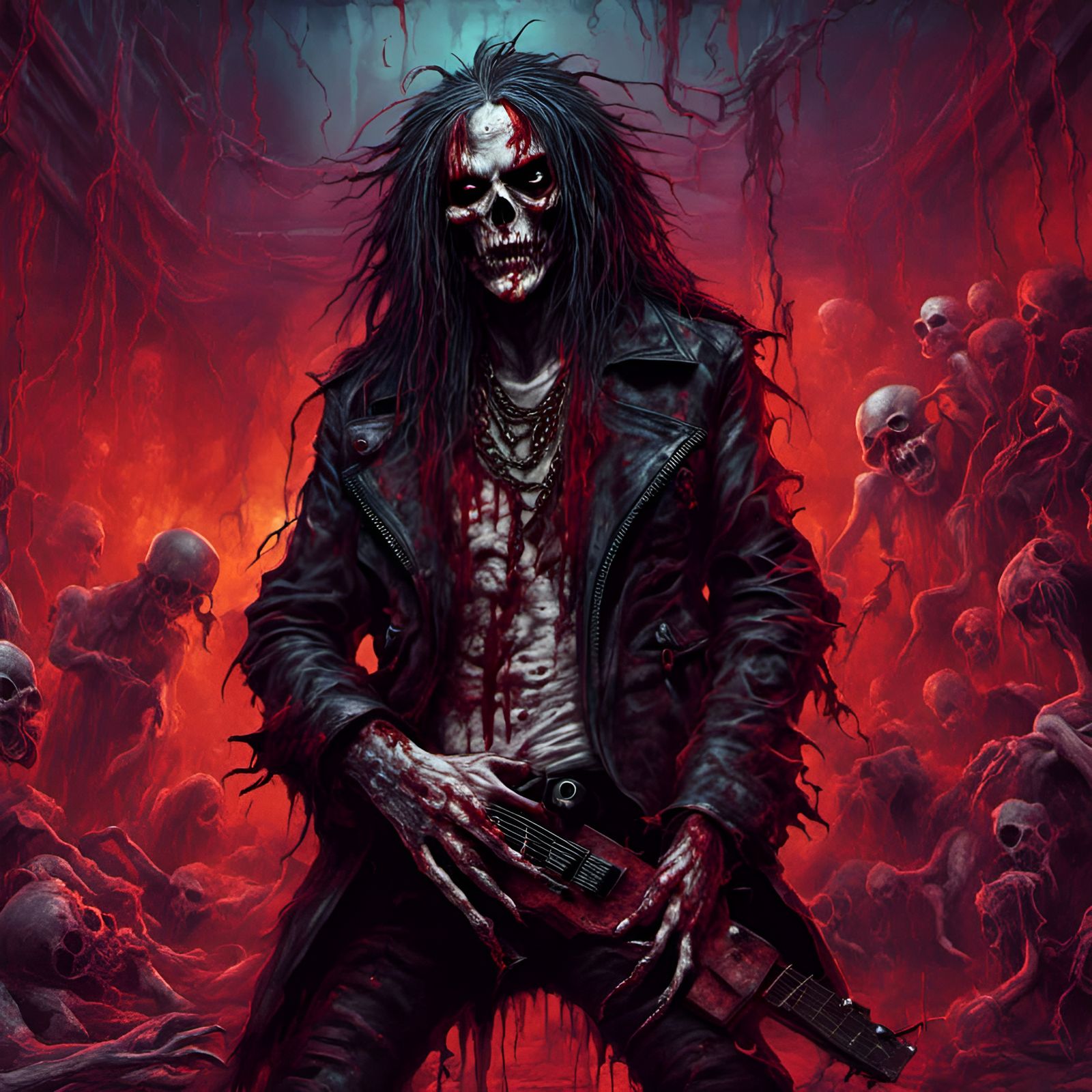 Zombie Rocker in Psychedelic Horror Style