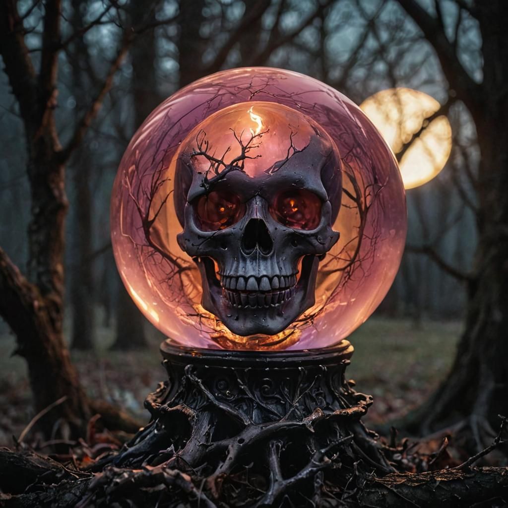 Gothic Surrealism: Crystal Ball with Broken Skull