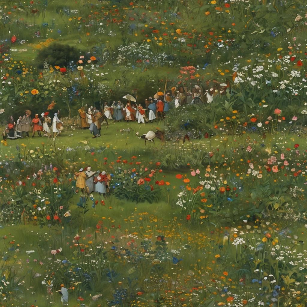 Villagers Dancing in Meadow as Oil Painting