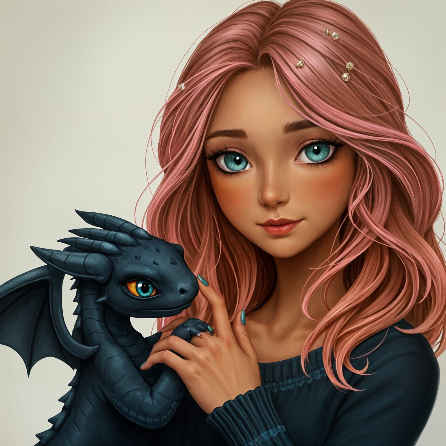 Hufflepuff Woman with Vibrant Hair and Majestic Dragon Compa...
