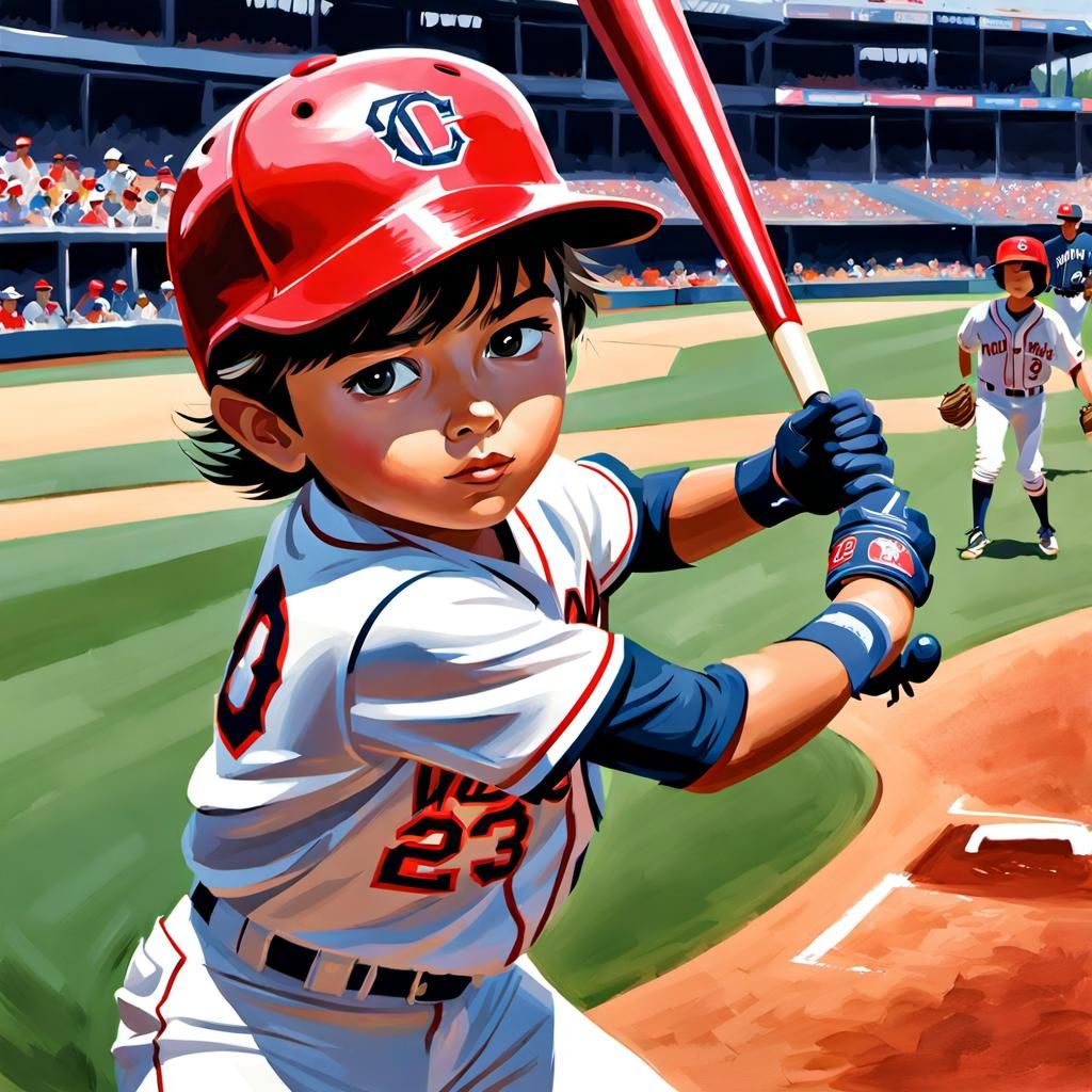 Intense Little League World Series Action in Gouache