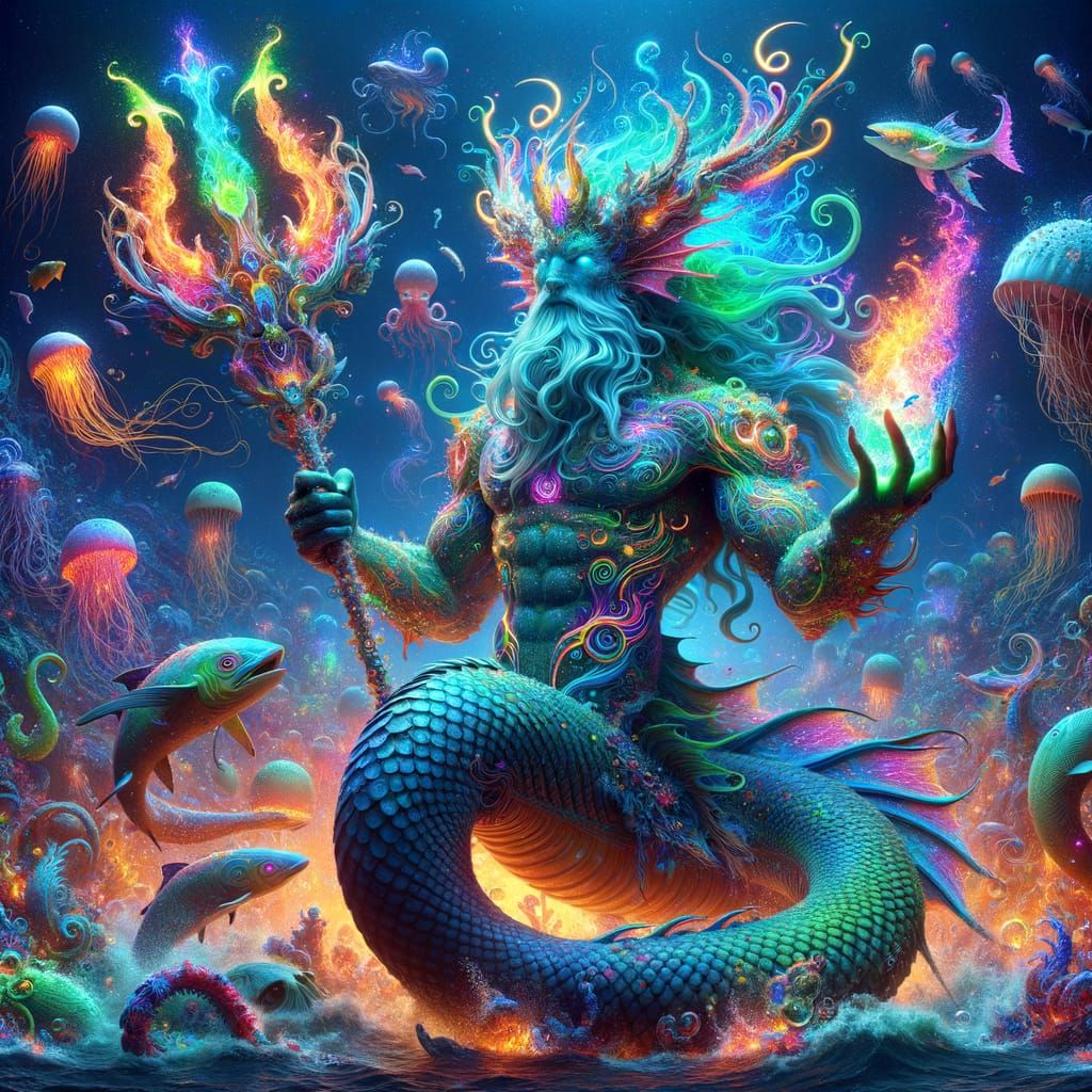 Aquatic Sea Dragon as Poseidon in 8k