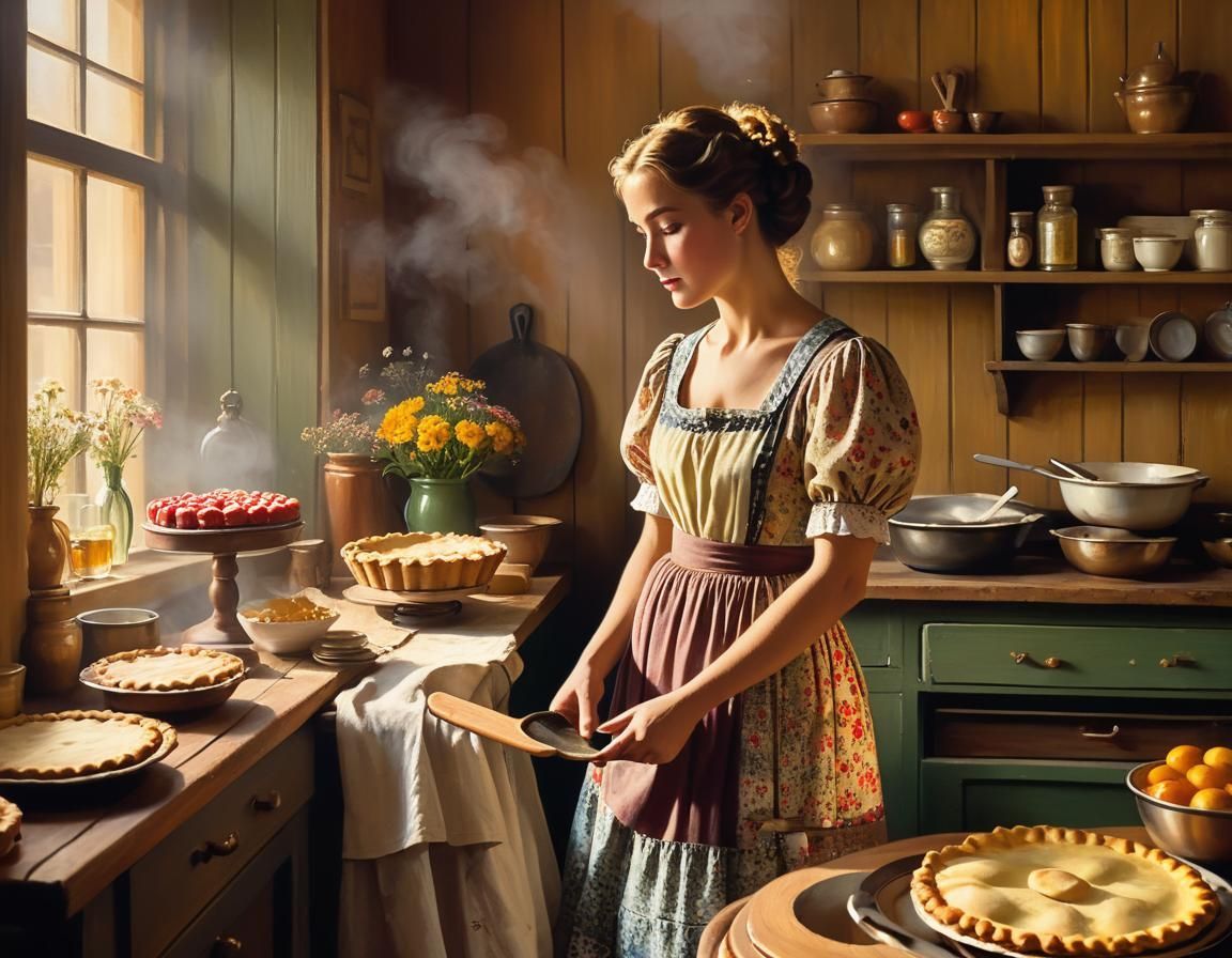 Cozy Kitchen Scene as Impressionist Oil Painting