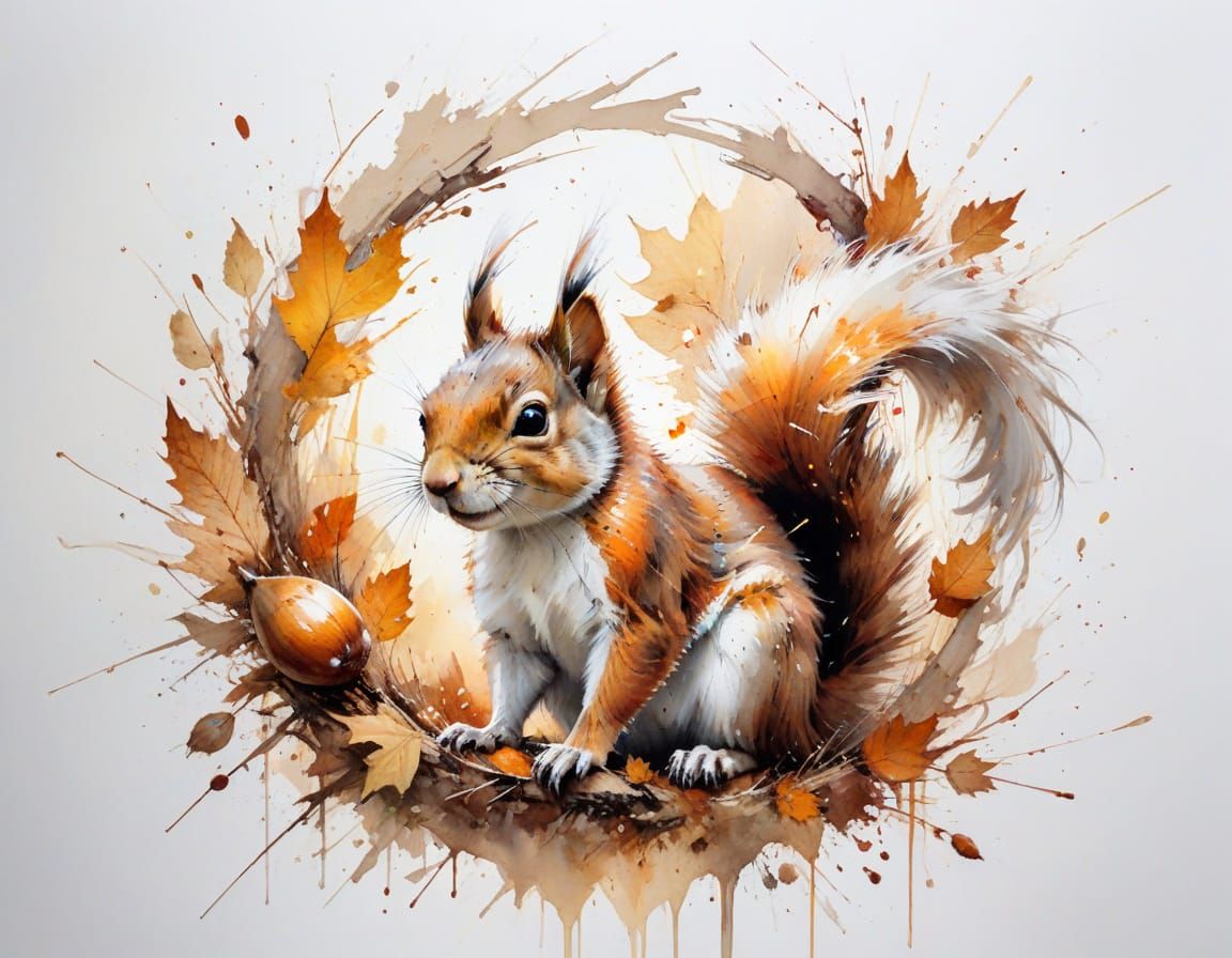 Squirrel Kit with Acorn in Golden Light