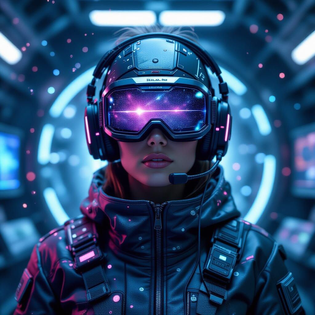 Cyberpunk Cosmic Dust Gatherer in Stellar Gear