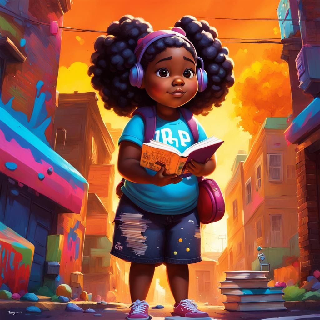 Girl Reading Book: Graffiti Art in Polychromatic Colors