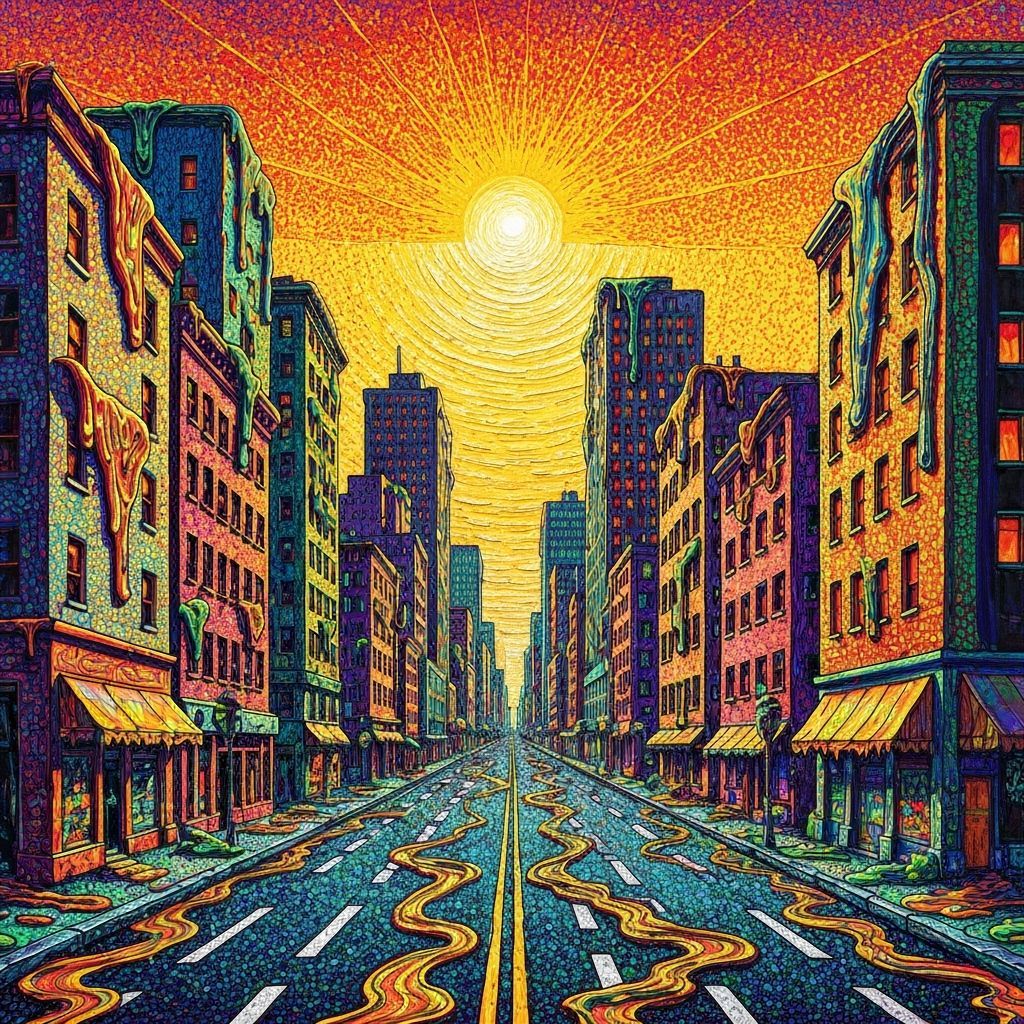Melting Cityscape Under Blazing Sun