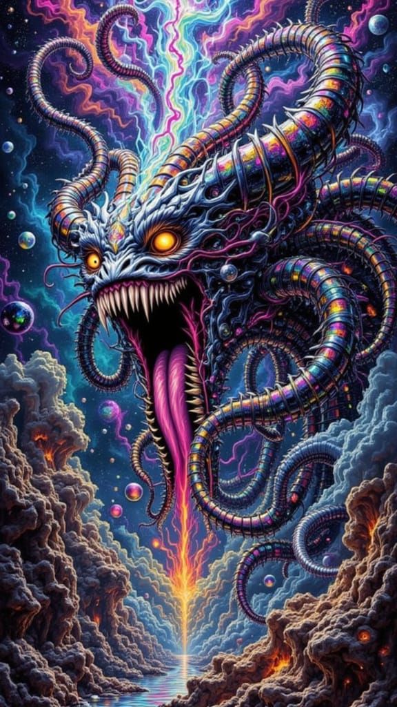 Grotesque, Otherworldly Cthulhu Creature Emerges from Irides...