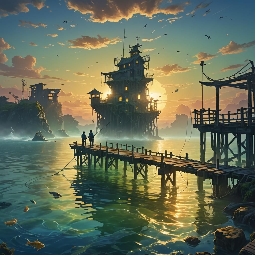 Mystical Island Sunset: Bioluminescent Sea Life