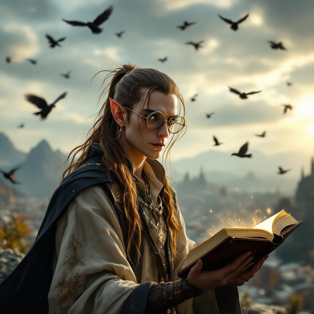 Fantasy Elven Scholar in Steampunk Attire