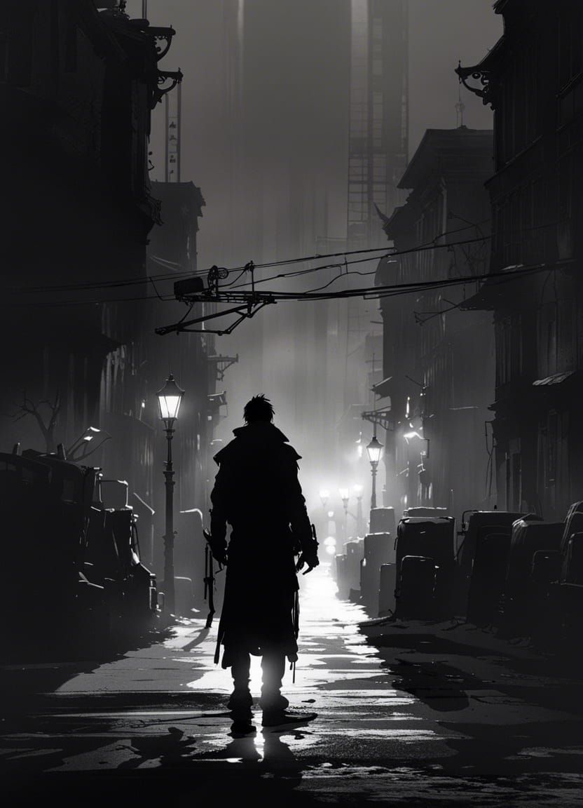 Dramatic City Silhouette by Streetlight in Digital Art