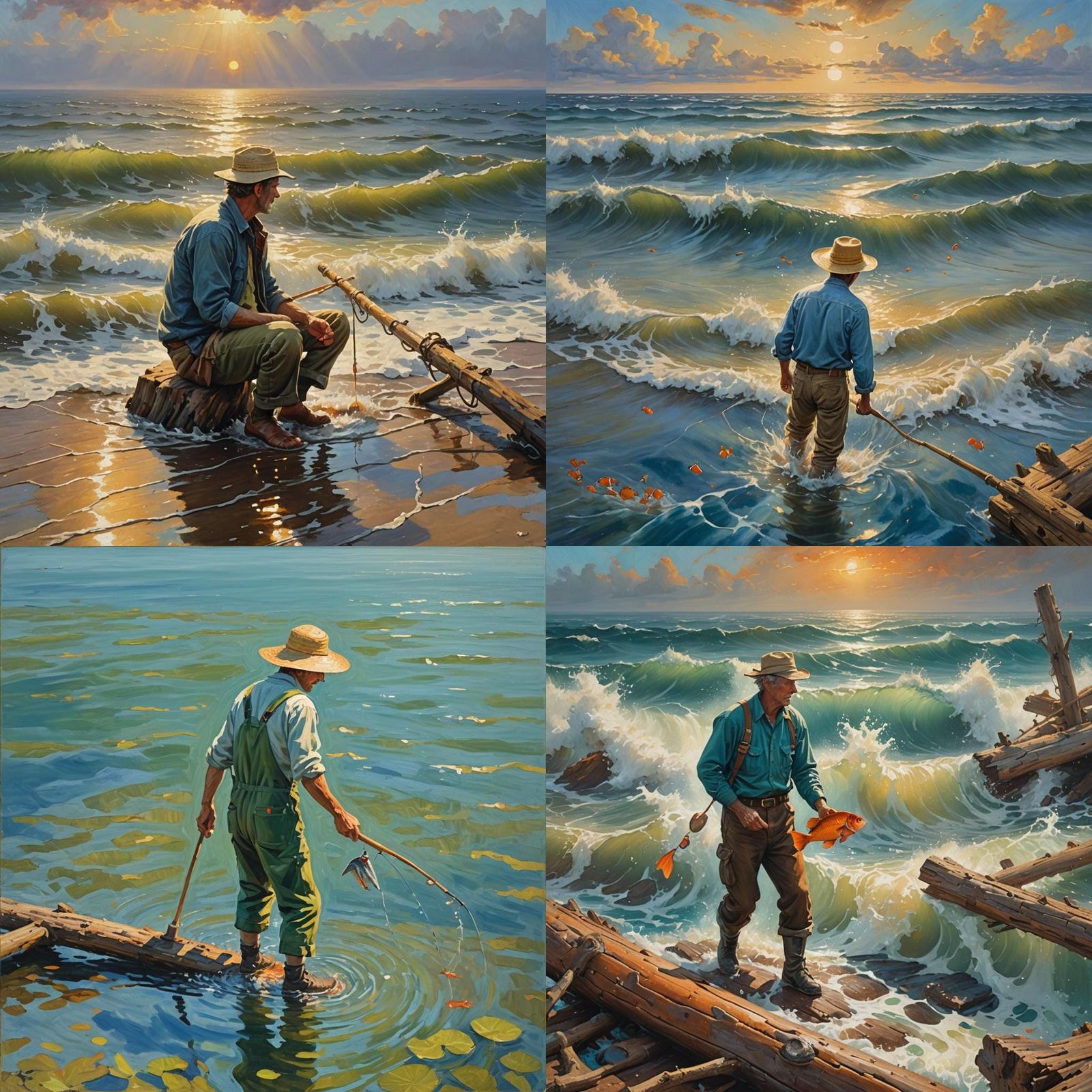 Farmer Fishing for Nemo, Oil Painting