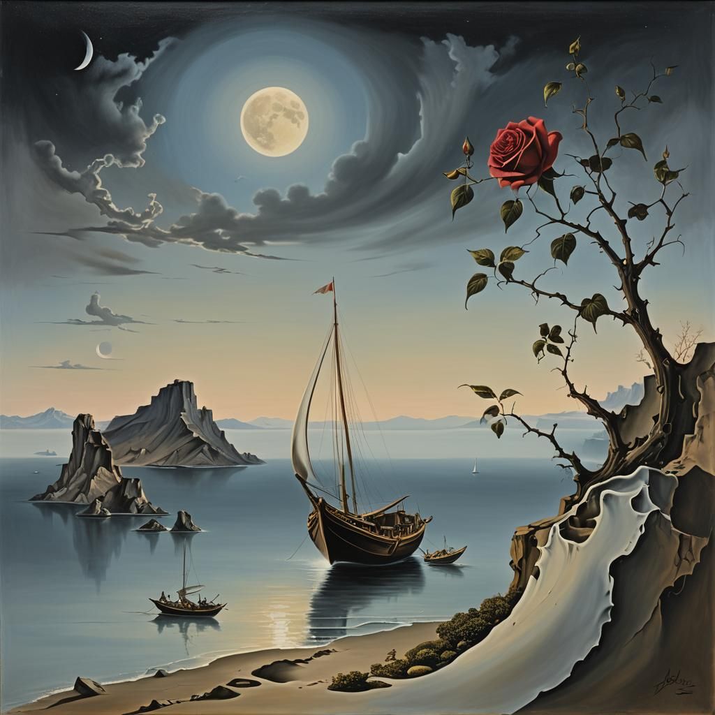 Surreal Sunset Sail: A Dali-esque Dreamscape
