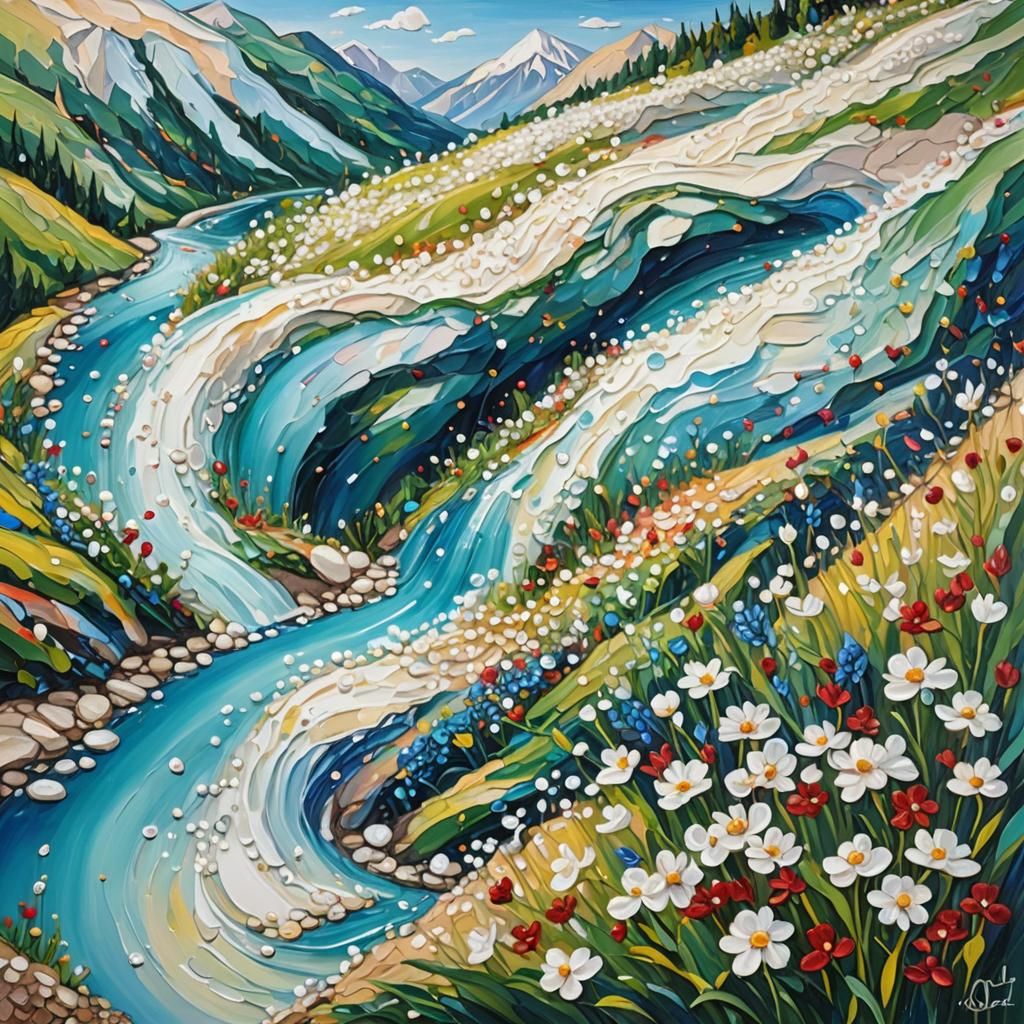 Pearl Mountain Landscape in Expressionist Oil Painting
