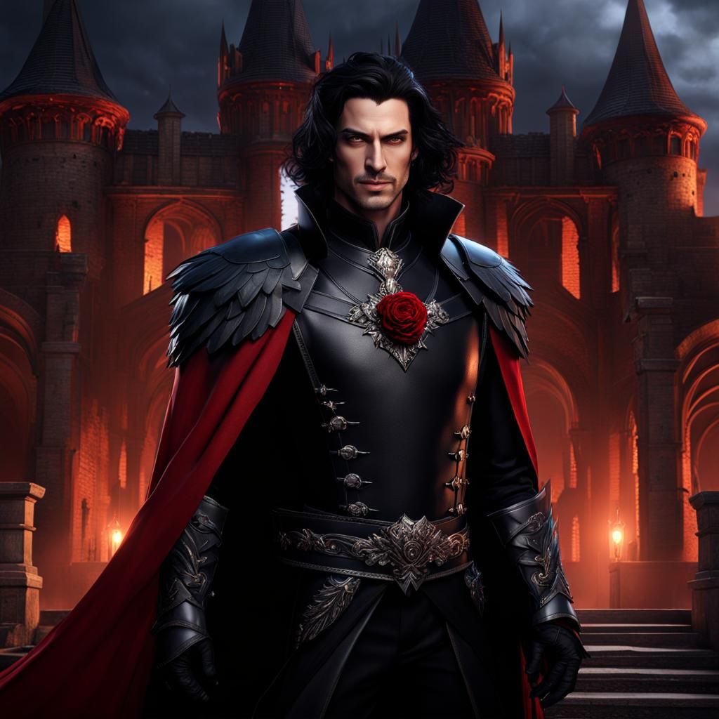 Vampire Count in Gothic Castle, Detailed Matte Painting