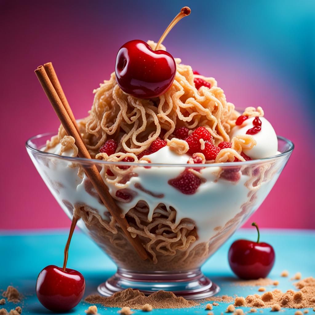 Hyperrealistic Ramen Noodle Ice Cream Sundae Art