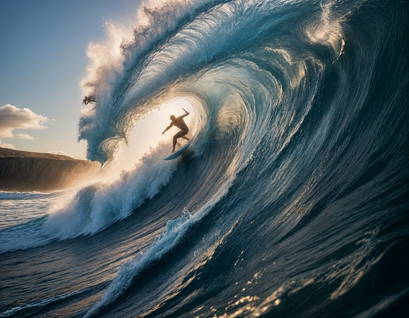Rider Tames a Towering Barrel Wave in Vibrant Sunset