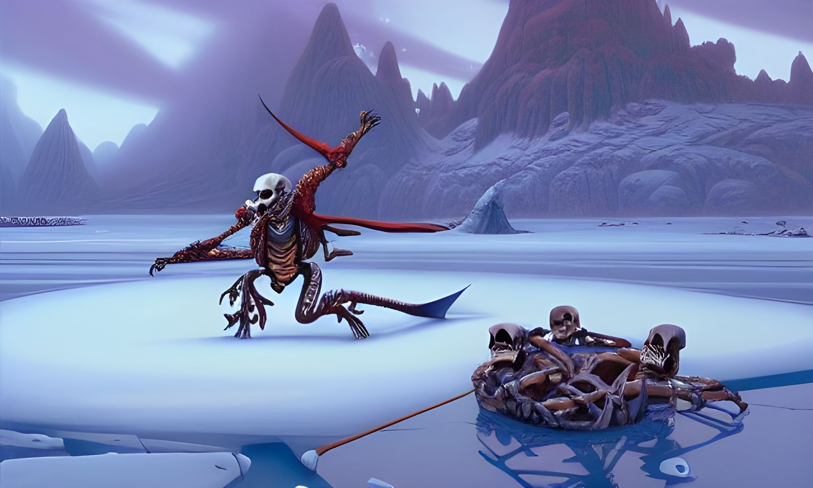 Giant Skeleton Emerges from Frozen Lake: D&D Style