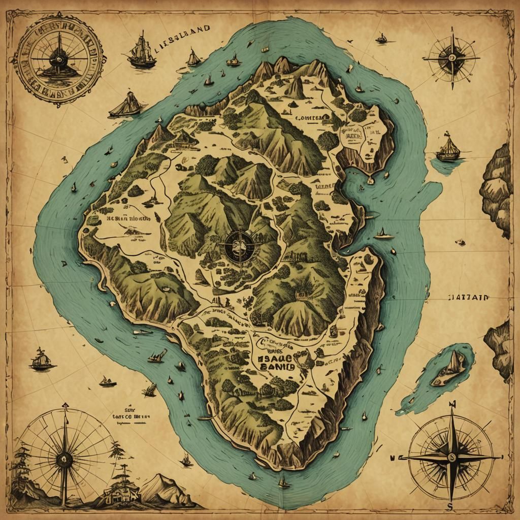 Vintage Map of a Fictional Island
