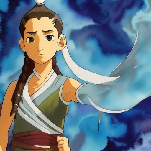 Katara from Avatar in Gouache Watercolor Style