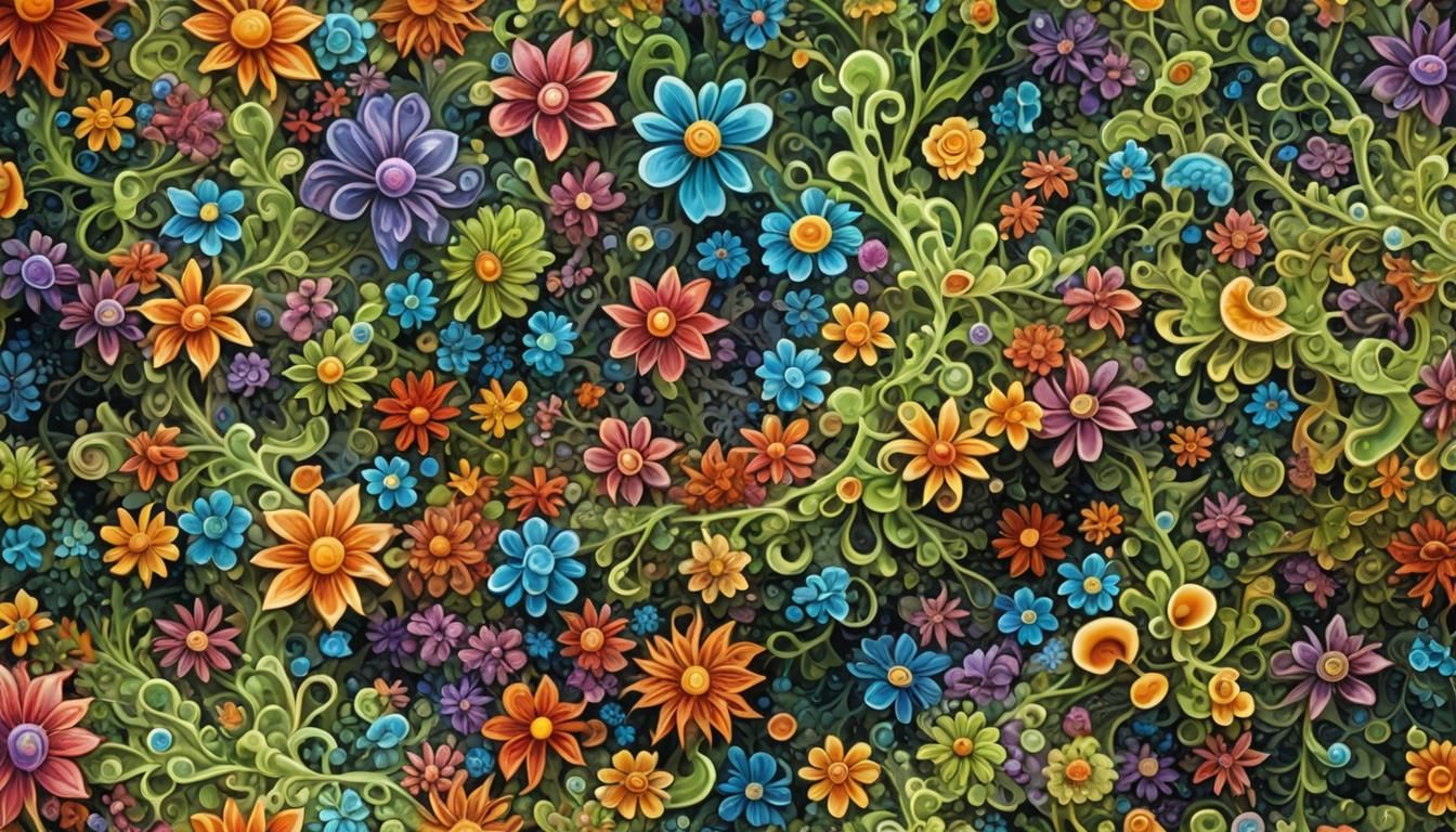 Nature Fractal: Acrylic Art with Flowers and Shells